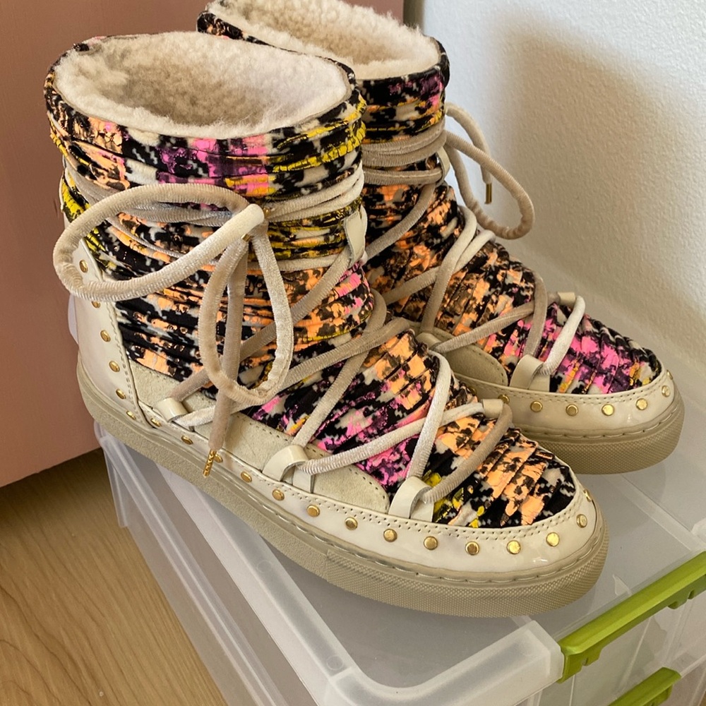 Inuikii Punk Tweed Shearling Boots - size 38